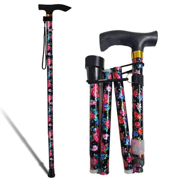 HundoPony Walking Stick, Flexible and Durable Walking Aid, Collapsible Walking Stick and Mobility Aid, Adjustable from 33-37 inches, Black Flower