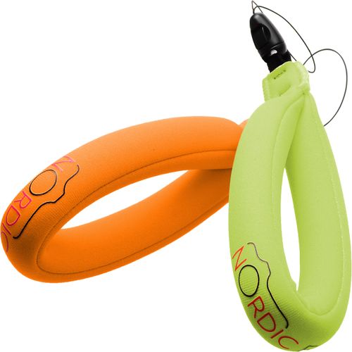 Nordic Lifting Camera Floats - Floating Wrist Strap for Underwater Camera, GoPro Accessories, Waterproof Phone Pouch, and Keychain for Boating - Green & Orange