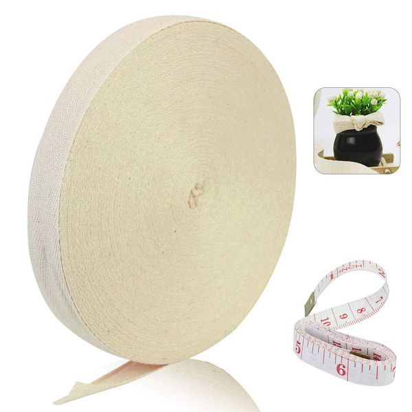 TANCUDER Tape 25mm Binding Tape Twill Tape Ribbon Bunting Tape with 1Pcs Inch Ruler Herringbone Roll Tape for Sewing Dressmaking Alterations/DIY Crafts/Gift Wrapping (55Yard, Beige)