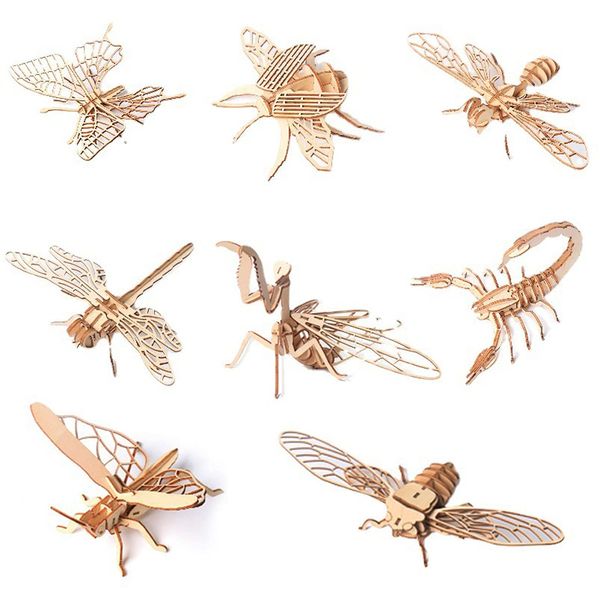 Rimikuru 3D Insect Wooden Puzzle, 3D Puzzle Set, Colorless, Crafts, DIY, Children, Toys, Educational Toy, Model, Insects