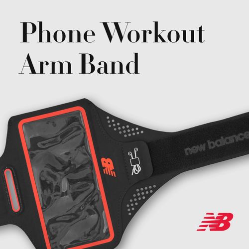 New Balance Cell Phone Armband, Cell Phone Holder for Running, Black and Red, One Size