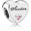 791946PCZ Pandora Charm "Sister Heart" Silver, Pink, Silver, Cubic Zirconia