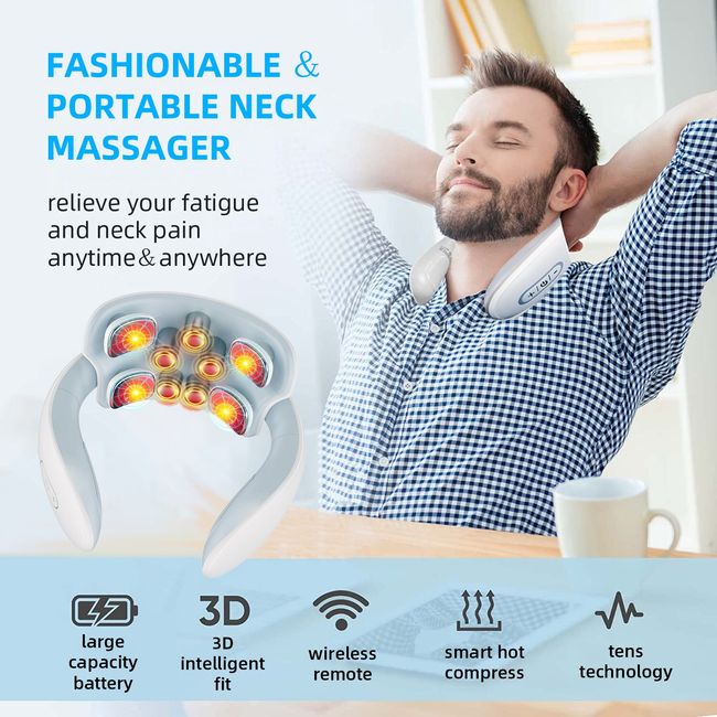 4 Heads Smart Neck Massager, Smart Neck Massager with Heat for Neck Pain  Relief, Wireless Neck and Shoulder Massager for Neck Relaxation,  Rechargeable Lymphatic Massager 