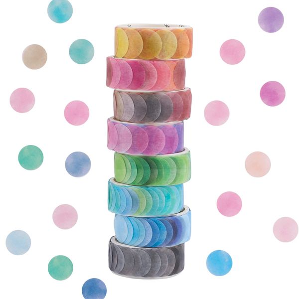 GLAITC Washi Tape, 8 Rolls Dot Washi Tapes, Sticker, 800 Stück, gepunktet, 14 mm breit, dekorative Bänder zum Basteln, Scrapbooking, selbstklebend, Dekoration (8 Farben)