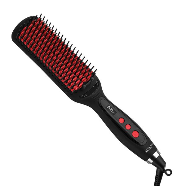 REVLON SmoothStay XL Straightening Brush for Visibly Shinier, Smoother Hair | Hair Straightener with Coconut Oil-Infused Ceramic Plates to Lock in Moisture, Ionic Technology Reduces Static and Frizz