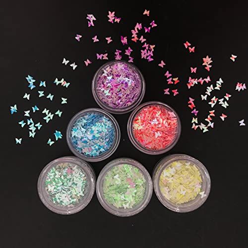 6 Colors in 1 Box Colorful Butterfly Shape Nail Sequin Jade Opal Series Glitter Diy Making Art Crafts Makeup Decoration CFD SET