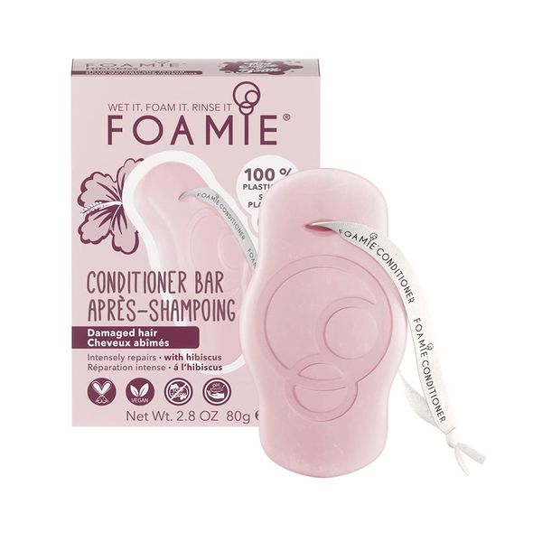 FOAMIE Conditioner Bar, Hibiscus for Damaged Hair, Plastic-Free, pH-Balanced, Soap-Free, No Sulphates or Parabens. Made in the UK.