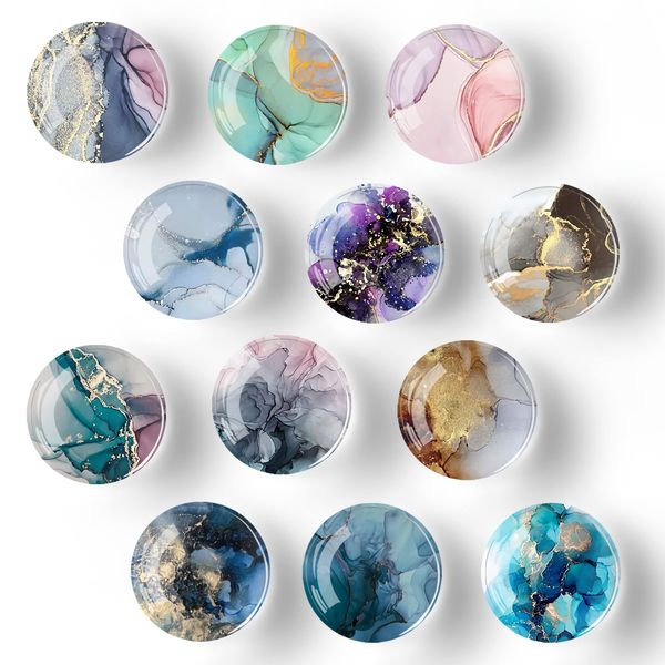 Poitvd 12Pcs Glass Strong Magnetic Refrigerator Magnet Fridge Sticker,Marble Crystal Fridge Magnets Decoration for Crafts,Fridge Magnets for Kitchen, Office Whiteboard, Cabinet and Dishwasher