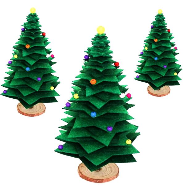 Inf-Way Christmas Arts and Crafts Kits for Kids, DIY Hand Decorative Christmas Ornaments Projects for Kids, Handcraft Felt Christmas Tree for Holiday Party Decor Supplies, 2 Pack