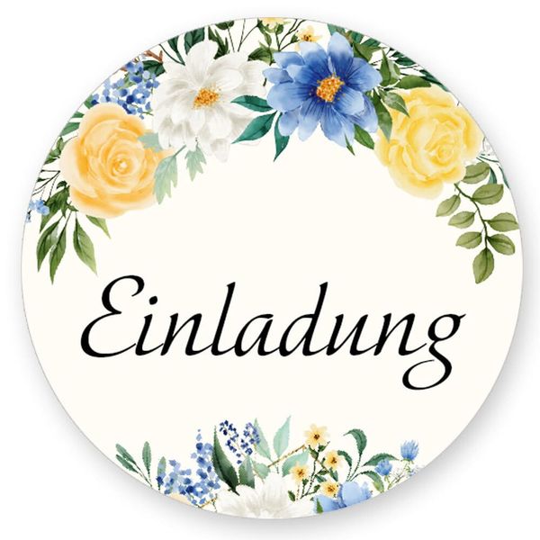 50 Aufkleber EINLADUNG - Blumenmotiv Rund Ø 4,5 cm, Besondere Anlässe Einladung, Motiv-Sticker