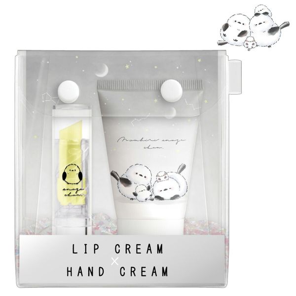 Relaxed Enaga-chan hand cream &amp; lip gift set in PVC pouch [Lemon scent Milk scent Heart-shaped lip Shimaenaga Shimaenaga Cosmetics set Skin care Small gift Present Crux] sps