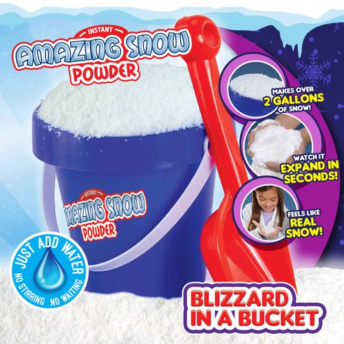 Be Amazing! Grow Snow Powder: Blizzard in A Bucket - Fake Snow for Cloud Slime - Makes Over 2 Gallon of Artificial Snow - W/ Plastic Bucket, Shovel & Mess-Free Play Mat for Kids