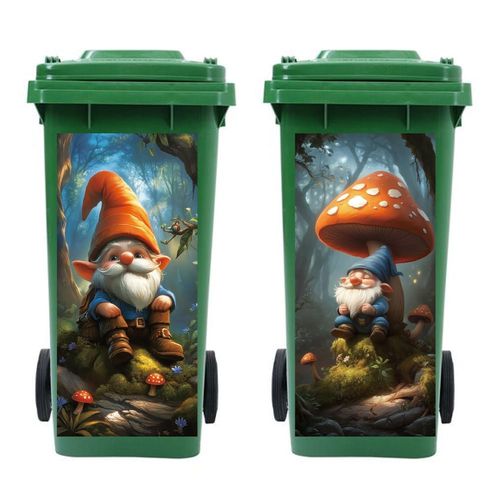 Peacoblue Wheelie Bin Stickers 2 Sheets Forest and Gnomes Sticky Dustbin Stickers Decals, 15" x 32" Waterproof Self Adhesive Large Warps for Trash Cans Bins Driveway GardenOutdoor Indoor Patio Decor