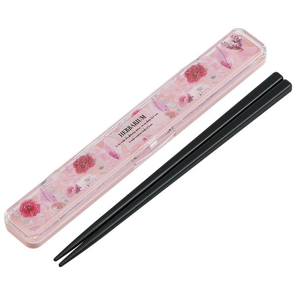 Skater ABC3 Herbarium Pink Chopsticks and Chopsticks Case Set, 7.1 inches (18 cm), Made in Japan