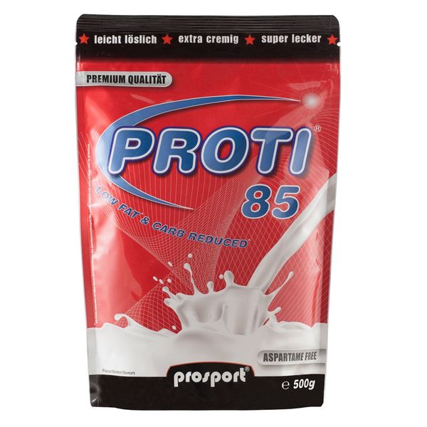 Prosport Proti 85 Waldfrucht-Joghurt Proteinshake, 500g Beutel, Eiweisspulver, extra cremig, 4 Komponenten Protein-Mix, mit 10 Vitaminen, BCAAs, EAAs, 16 Portionen