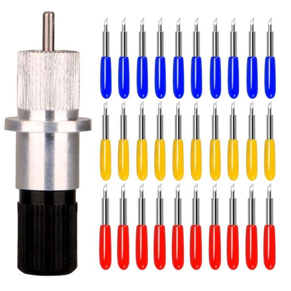 Gebildet 30 pcs Blade Vinyl Cutter Plotter Cutting Blades for Roland & Most Domestic and Imported Plotter with Blade Holder Base, 3 Types of Blade, 10pcs 30°Blue/10pcs 45°Red/10pcs 60°Yellow