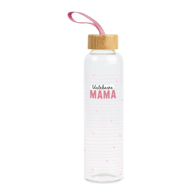 Grafik-Werkstatt Grafik Werkstatt Trinklasche aus Glas mit lustigem Spruch | mit Griffschlaufe | 550 ml | Weltbeste Mama, Rosa