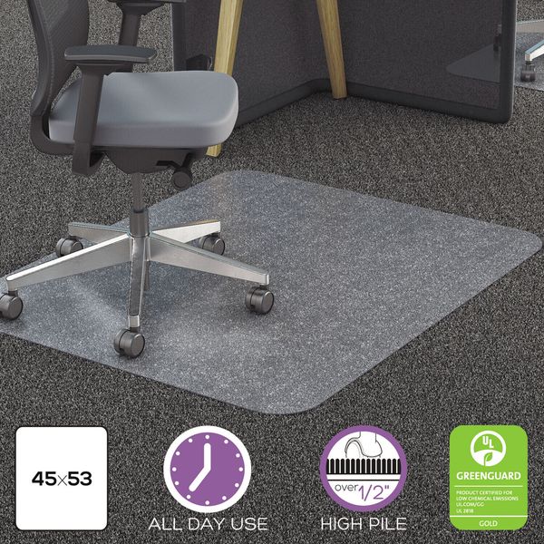 Deflecto Clear Polycarbonate All Day Use Chair Mat for All Pile Carpet 45 x 53