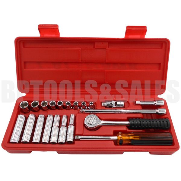 21pc 1/4" DR. Professional Socket Set (Metric) Deep Socket Wrench Tool Set