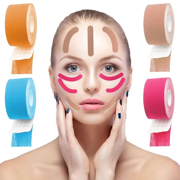 EUDUQ Face Lifting Tape,4 Stück gesichtstape gegen falten Patch, Myofasziales Gesichtstraffungsband,Anti Falten Facial für Straffung der Gesichtshaut von Frauen(2.5 * 500CM)