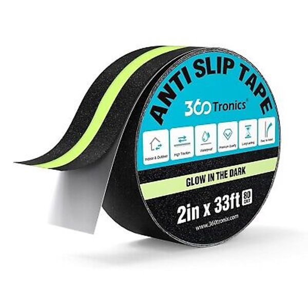 Outdoor Anti Slip Tapes, Rugged Glow Tapes Black with Glow, 2'' x 33ft per Roll