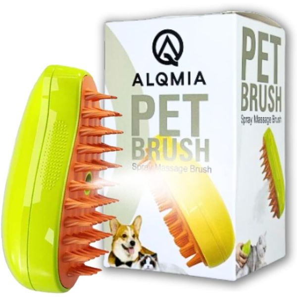 Cat Steam Brush 3 in 1, Silicone Massage Grooming & Pet Hair Remover, Green