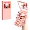 Travel Makeup Brush Set, 5 PCS Mini Brushes with Mirror, Portable (Pink)