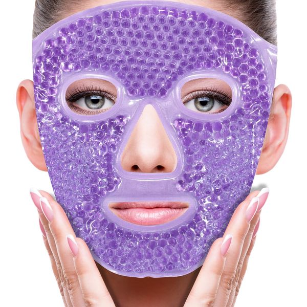 Face Eye Mask Ice Pack for Reducing Puffiness, Bags Under Eyes, Puffy Dark Circles, Migraine,Hot/Cold Pack with Soft Plush Backing (Purple #22)