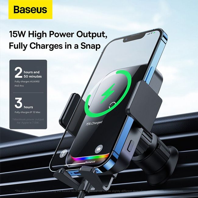 Baseus 15W QI Wireless Charger Car Mount for iPhone Samsung Car