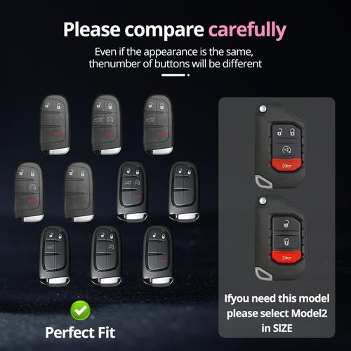 for Jeep Key Fob Cover with Keychain.No Screws Required for Installation. Compatible with Grand Cherokee Renegade Chrysler 200 300 Dodge RAM Durango Challenger Journey Dart Fiat