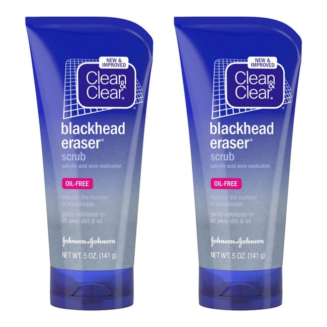 Clean & Clear Blackhead Eraser Oil-Free Facial Scrub with 2% Salicylic Acid Acne Medication, Exfoliating Daily Face Scrub for Acne-Prone Skin Care, Coconut, 5 Oz, Pack of 2