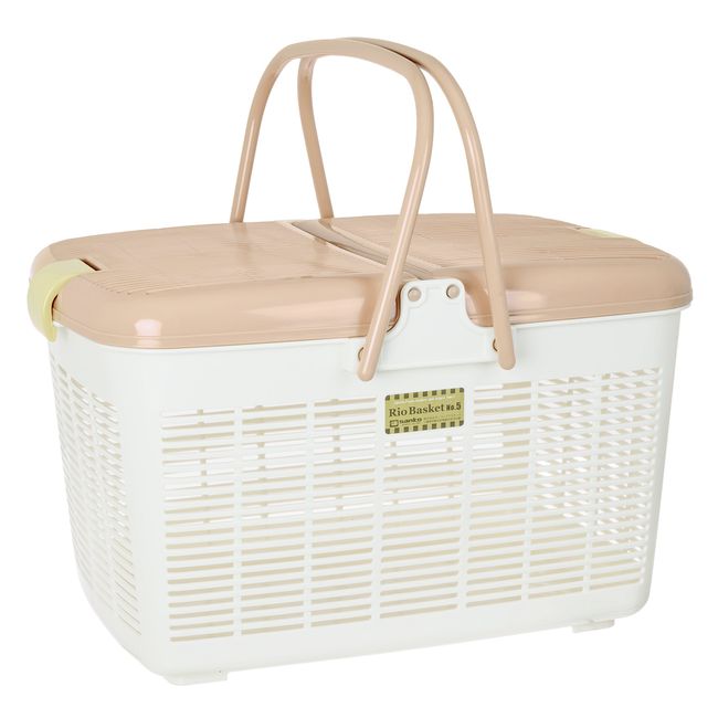 Sanko Plastic Picnic Basket, Rio Basket No.5, Earth Beige, 117083, Approx. Width 14.8 x Depth 11.8 x Height 9.4 inches (37.5 x 30 x 24 cm)