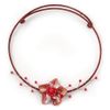 Avalaya Red Shell Beaded Flower Pendant Flex Wire Choker Necklace - Adjustable