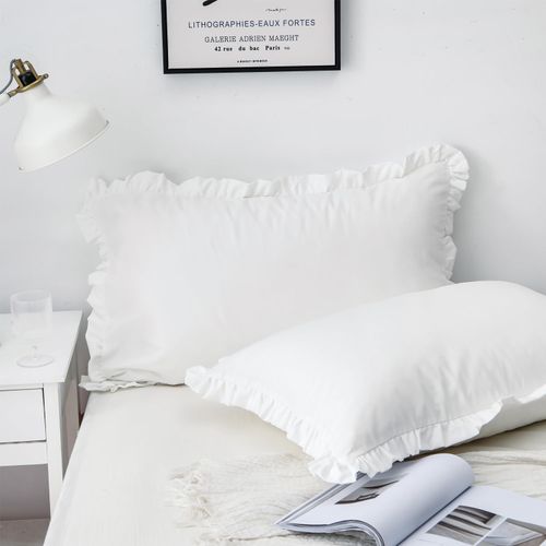SnugLoom White Pillow Shams Standard Size Set of 2, 100% Brushed Microfiber White Ruffle Pillow Cases Set of 2 - Super Cozy and Soft, Wrinkle, Fade, Stain Resistant with Envelope Pillowcases 20 x 26