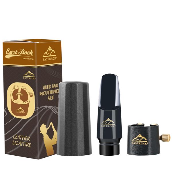 EASTROCK Alto Saxophone Mouthpiece Kit includes Leather Ligature, Plastic Cap, Professional Alto Sax Mouthpiece, Musical Instruments Accessory for Beginner and Intermediate