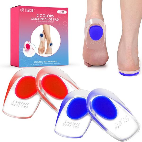 2 Pairs (4 Pcs) of Heel Gel Cups,Gel Heel Pads,Shoe Inserts for Plantar Fasciitis,Soft Gel Insoles,Heel Lift Pads for Men & Women (Size: 39-43)