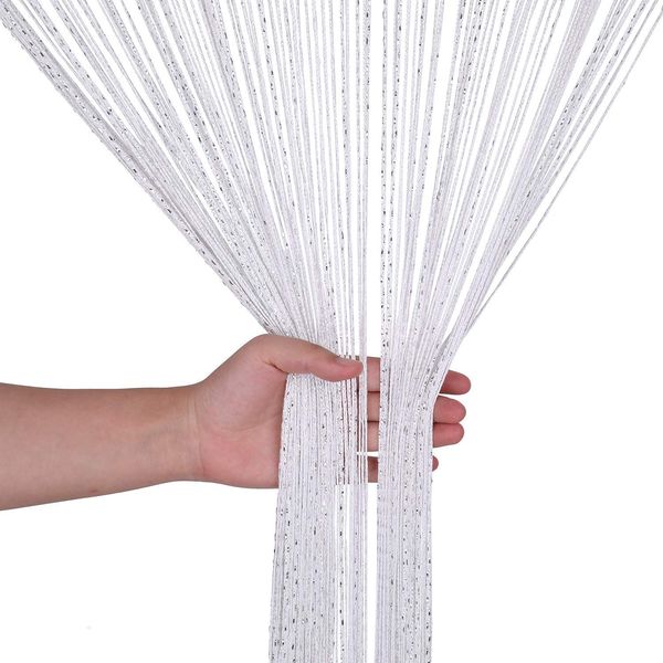 WedDecor White String Curtains Glitter Fringe Panel Fly Screen Room Divider Tassel Curtain for Doors, Doorway, Windows, Home Décor, Event Decoration, (90cm x 200cm)