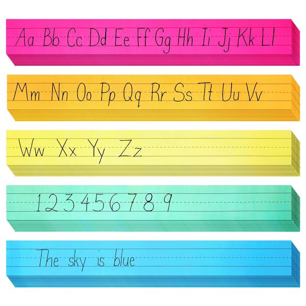 100-Pack Lined Sentence Strips for Classroom, 5 Colours, 61 x 7.6 cm