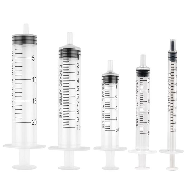 Syringe Set, 1ml 3ml 5ml 10ml 20ml Plastic Syringe, Feeding Syringe for Pets, Liquid Measuring Syringe Tools, Syringe for Labs, Animal Feeding, Dispensing, Watering (No Needle, 5 PCS)