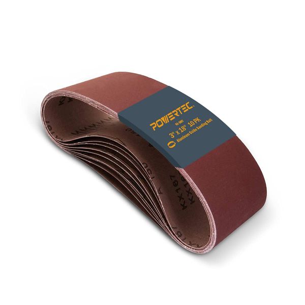 POWERTEC 3 x 18 Inch Sanding Belts, 60 Grit Aluminum Oxide Belt Sander Sanding Belt for Portable Belt Sander, Wood & Paint Sanding, Metal Polishing, 10PK (110800)