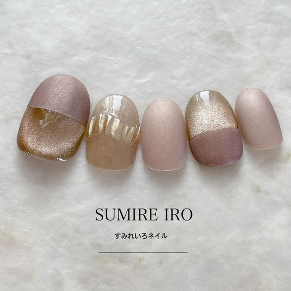 Nail tips False nails Bridal nails Short Coming-of-age nails Design Simple nails Nail Beige nails Small nails Large nails Very short Chibi nails Adult nails False nails Custom nails<br> [o2192] Brown magnet beige matte bicolor mirroring