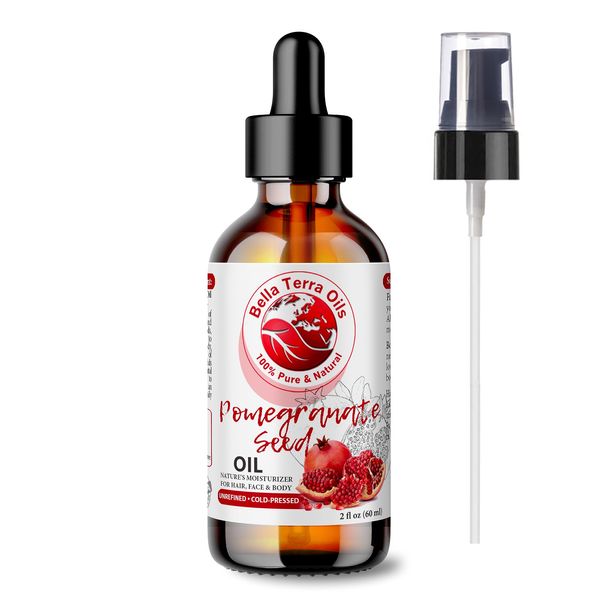 Bella Terra Oils - Organic Pomegranate Seed Oil 2oz - Dive into the Abundant Vitamin K & Omega-5 Benefits, Pure & Untouched, A Skin's Delight