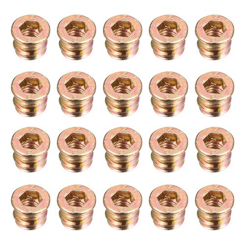 sourcing map Wood Furniture M6x10mm Threaded Insert Nuts Interface Hex Socket Drive 20pcs