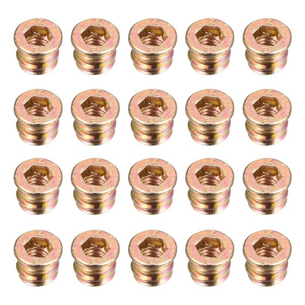 sourcing map Wood Furniture M6x10mm Threaded Insert Nuts Interface Hex Socket Drive 20pcs