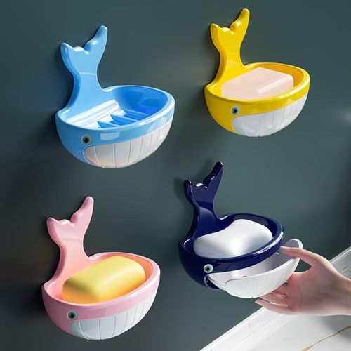 Cute Whale Design Soap Dish Holder for Shower Shape Adhesive Tray Razor Wall Mounted Shampoo NO-Drilling Self Draining Cup Saver Caddy Rack Bar Bathroom Bathtub Kitchen,Dark Blue