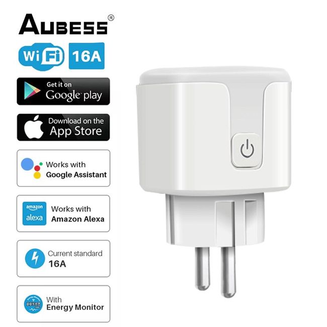 16A EU Smart Wifi Power Plug with Power Monitor Smart Home Wifi Wireless  Socket Outlet Works with Alexa Google Home Tuya App