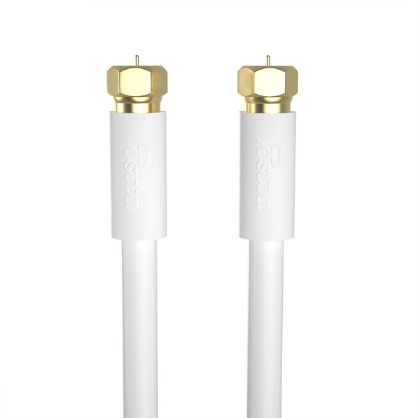 Postta Antenna Cable, 2M Coaxial Cable, S-5C-FB, 4K8K, Compatible with Terrestrial Digital, BS, CS, CATV Broadcasting, Gold-Plated Plug, F-Type Plug, White