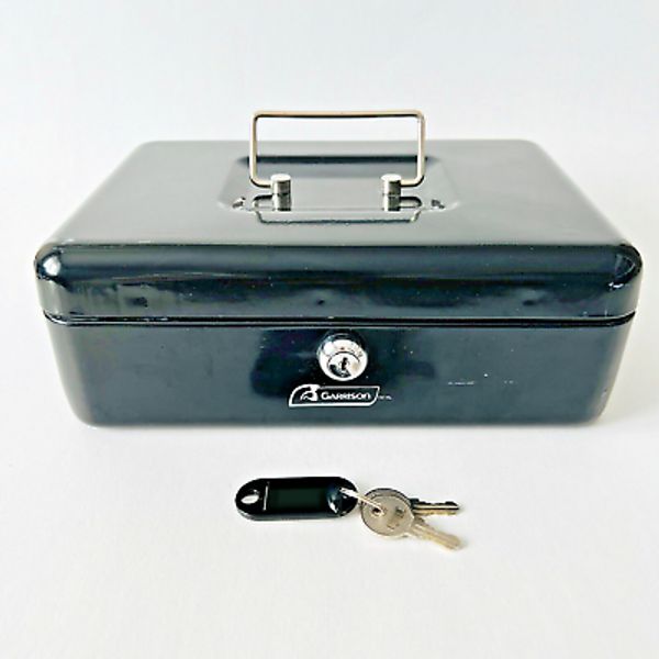 Garrison Portable Black Metal Strong Box Cash Box Lockbox with 2 Keys