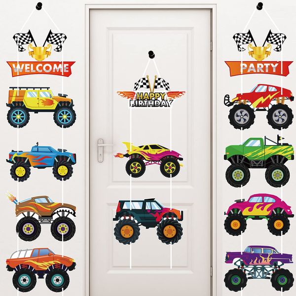 13 Pcs Truck Birthday Party Supplies Funny Cars Party Decorations Truck Party Decorations Decorative Truck Sign Truck Cardboard Cutouts for Birthday Party Supplies DIY Decorations