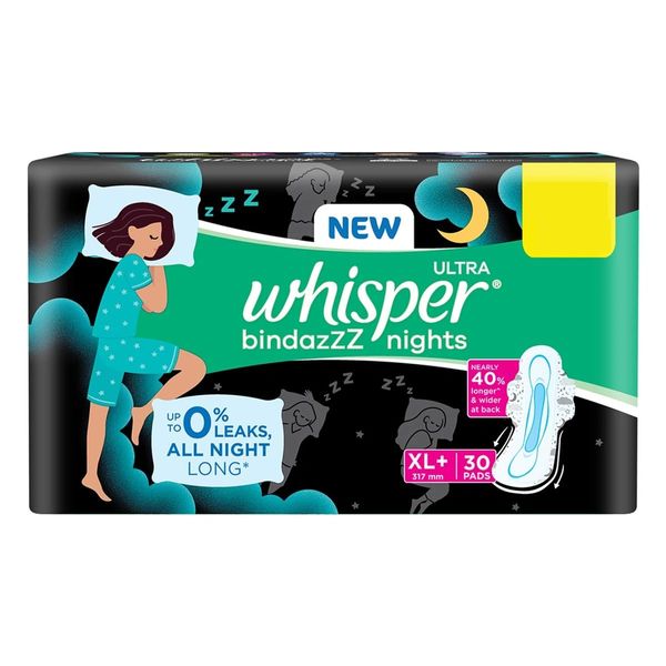 Whisper Ultra Overnight Sanitary Pads with Wings - 30 Pieces (XL Plus)